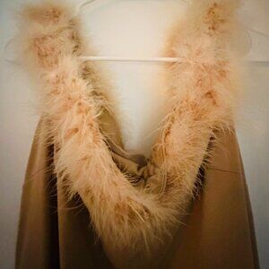 Shein beige ruched maxi dress with faux fur trim on collar 2X NWOT